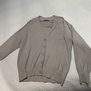 T Tahari Beige Button-Up Cardigan